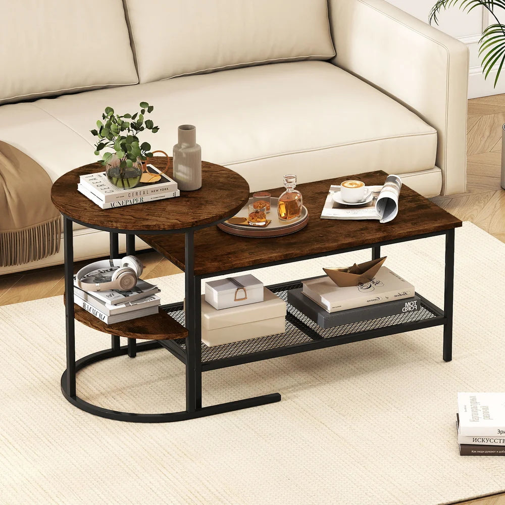 2-teiliges Couchtisch Beistelltisch Set mit 2 Ebenen