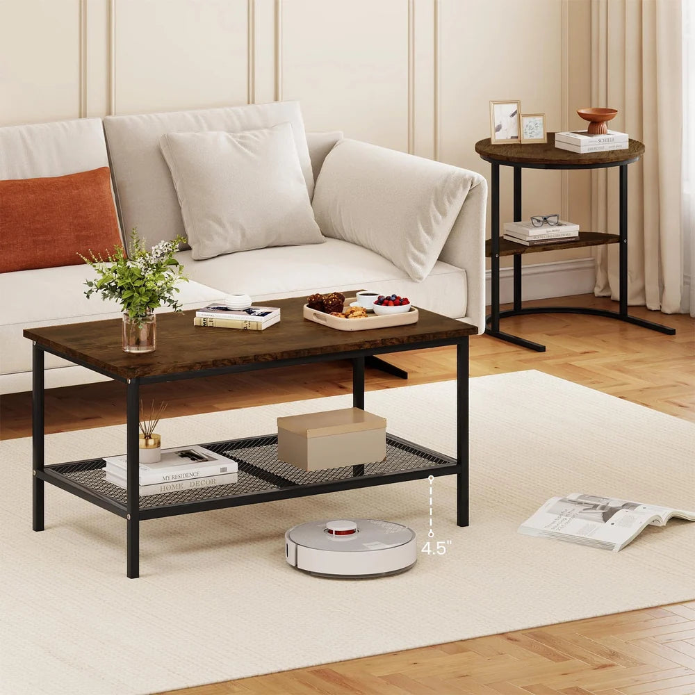 2-teiliges Couchtisch Beistelltisch Set mit 2 Ebenen